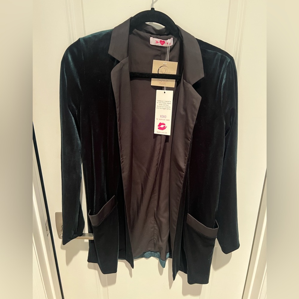 Buddy Love velvet dark green blazer.  Size XS